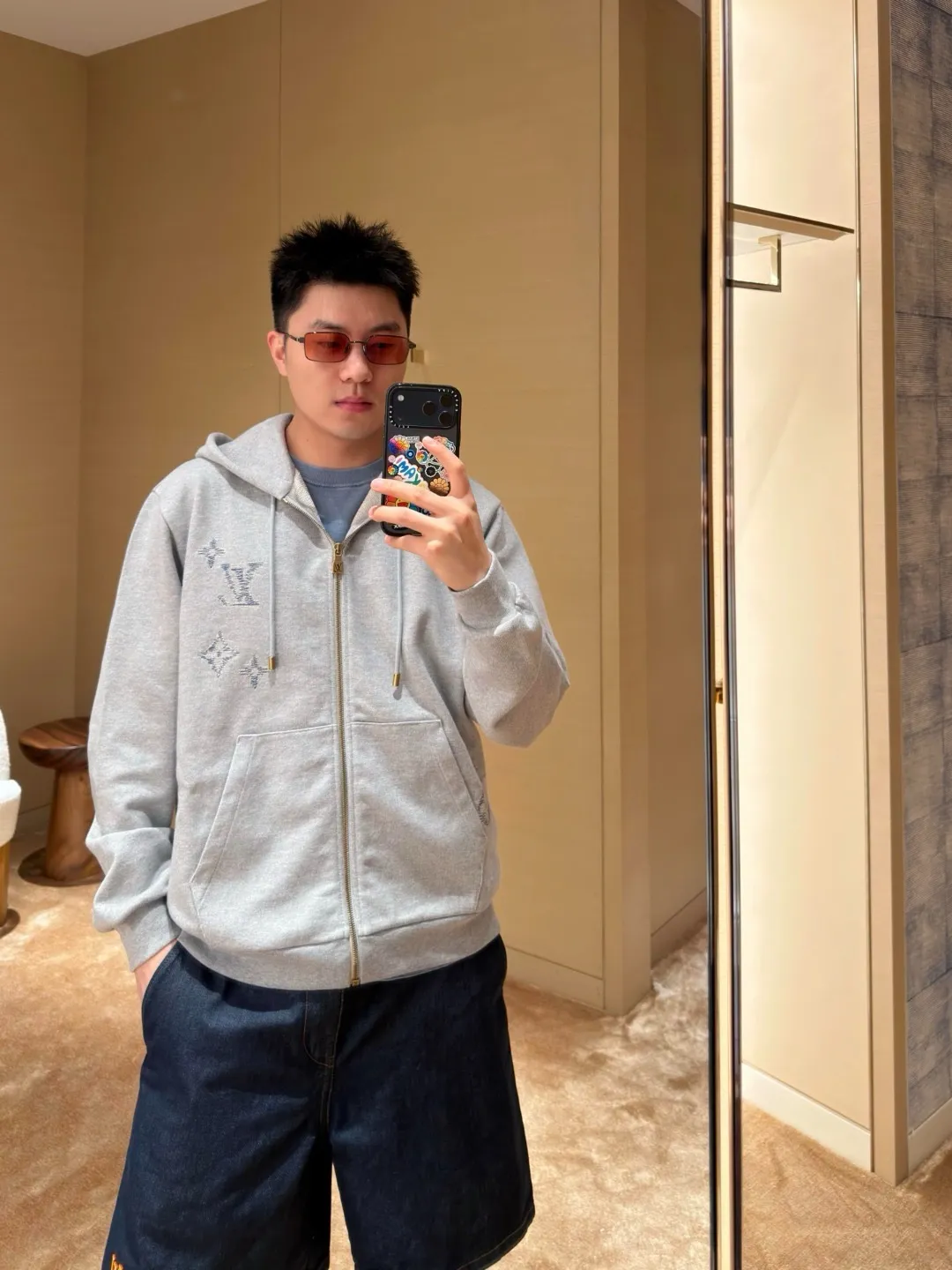 Louis Vuitton/Louis Vuitton sketch embroidered zipper hooded sweatshirt jacket